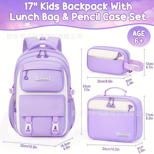 Multi-Pocket School Backpack with Pencil Case Lightweight & Stylish